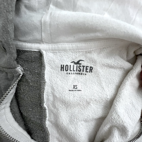 cropped color block zip up hoodie - white & gray - Picture 2 of 3